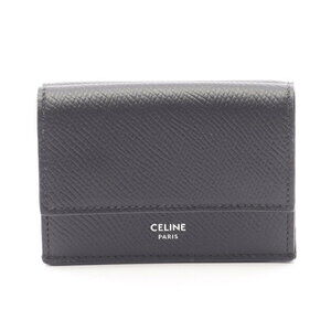 Celine Folded Tri fold Wallet Leather Black